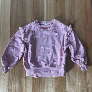 Miles the Label Pink Crew Neck Ruffle Hoodie Ballerina Print on Rose Sweatshirt